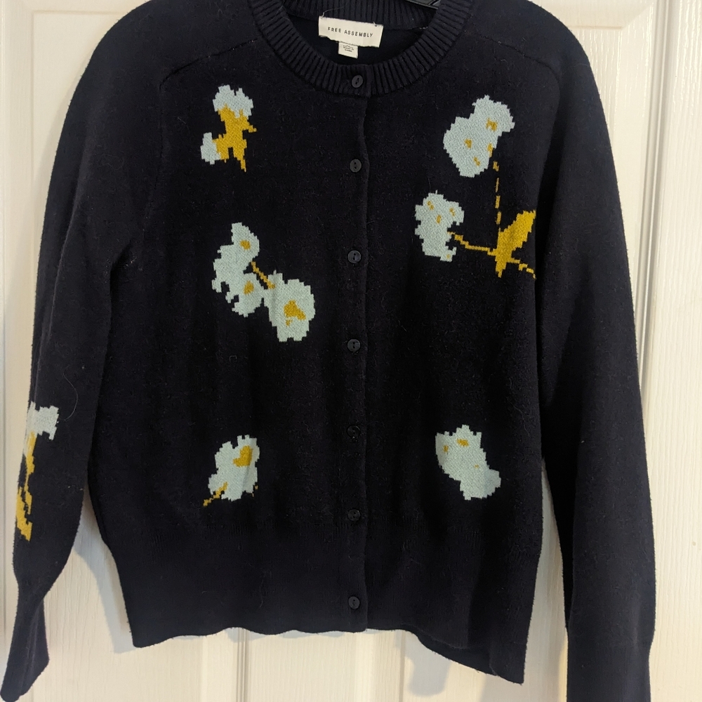 Folk Art Floral Navy Cardigan